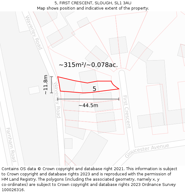 5, FIRST CRESCENT, SLOUGH, SL1 3AU: Plot and title map