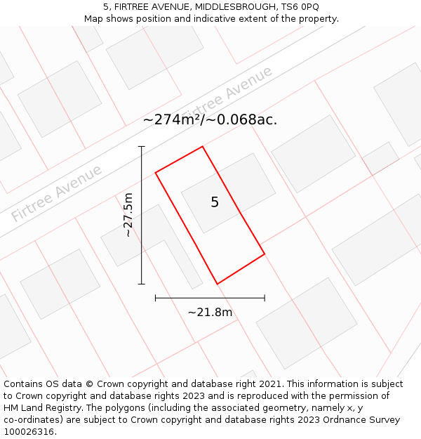 5, FIRTREE AVENUE, MIDDLESBROUGH, TS6 0PQ: Plot and title map