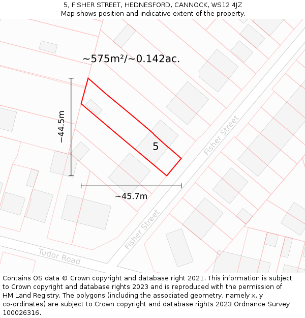 5, FISHER STREET, HEDNESFORD, CANNOCK, WS12 4JZ: Plot and title map