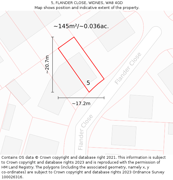 5, FLANDER CLOSE, WIDNES, WA8 4GD: Plot and title map