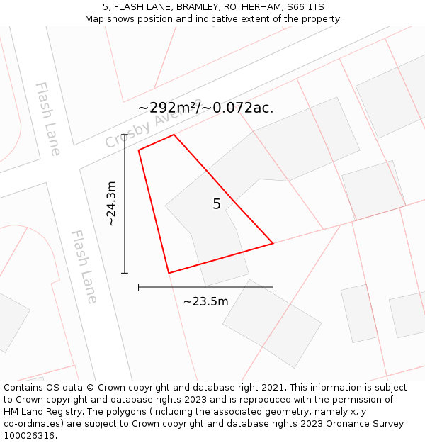 5, FLASH LANE, BRAMLEY, ROTHERHAM, S66 1TS: Plot and title map