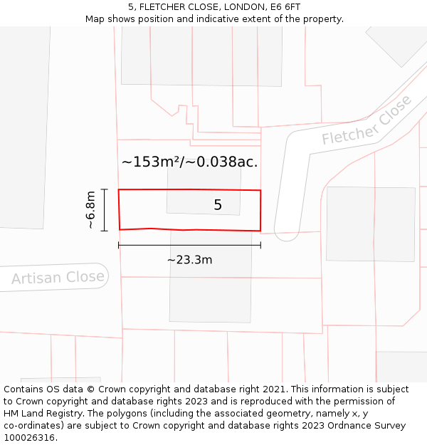 5, FLETCHER CLOSE, LONDON, E6 6FT: Plot and title map