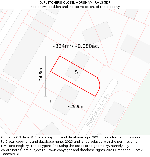 5, FLETCHERS CLOSE, HORSHAM, RH13 5DF: Plot and title map
