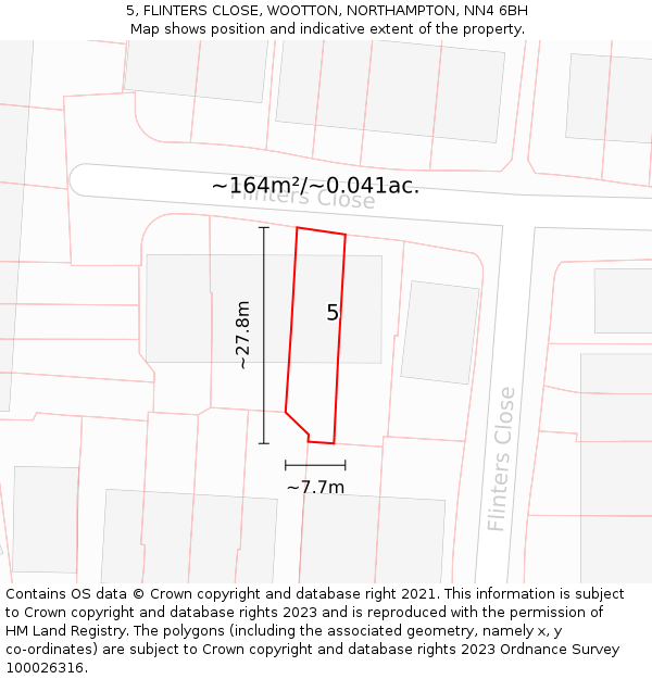 5, FLINTERS CLOSE, WOOTTON, NORTHAMPTON, NN4 6BH: Plot and title map