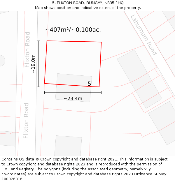 5, FLIXTON ROAD, BUNGAY, NR35 1HQ: Plot and title map