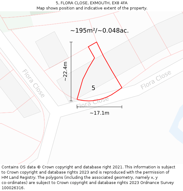 5, FLORA CLOSE, EXMOUTH, EX8 4FA: Plot and title map