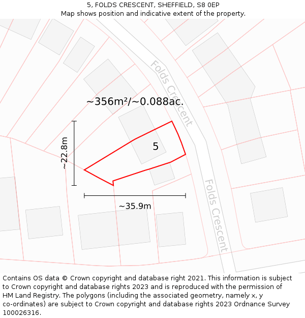 5, FOLDS CRESCENT, SHEFFIELD, S8 0EP: Plot and title map