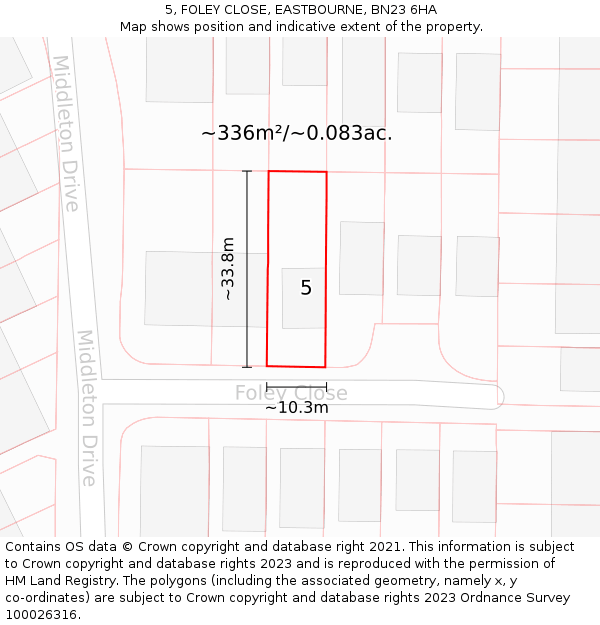 5, FOLEY CLOSE, EASTBOURNE, BN23 6HA: Plot and title map