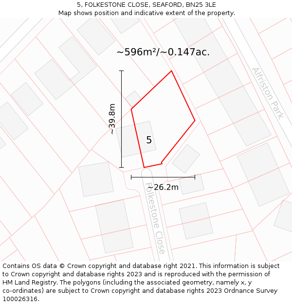 5, FOLKESTONE CLOSE, SEAFORD, BN25 3LE: Plot and title map
