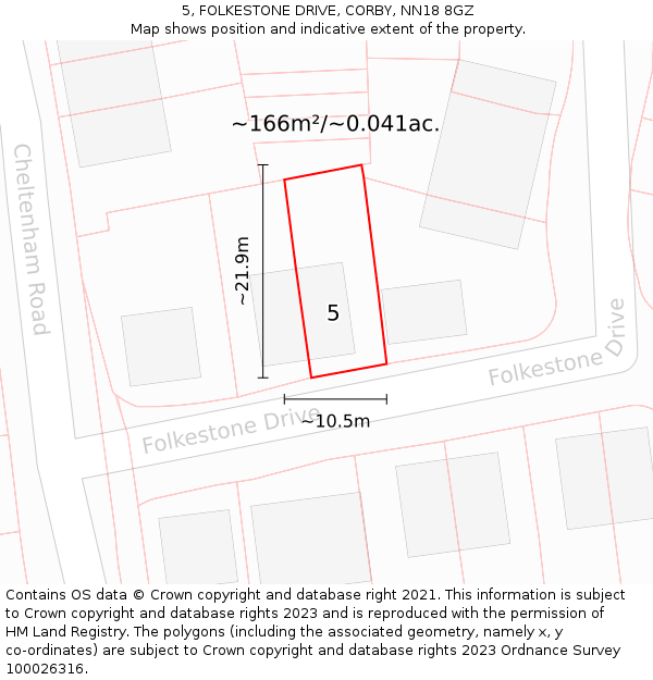 5, FOLKESTONE DRIVE, CORBY, NN18 8GZ: Plot and title map