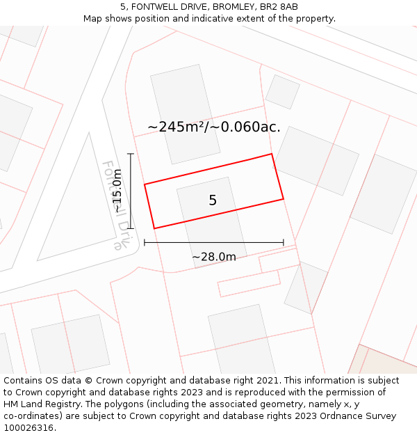 5, FONTWELL DRIVE, BROMLEY, BR2 8AB: Plot and title map