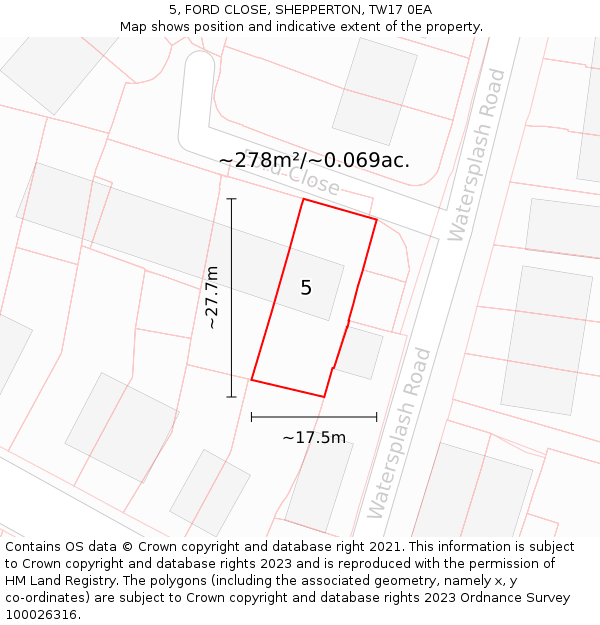 5, FORD CLOSE, SHEPPERTON, TW17 0EA: Plot and title map