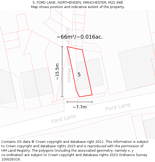 5, FORD LANE, NORTHENDEN, MANCHESTER, M22 4WE: Plot and title map