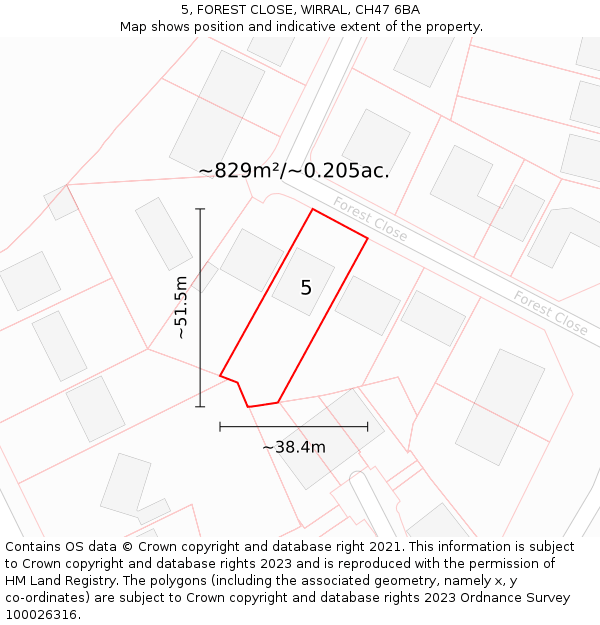 5, FOREST CLOSE, WIRRAL, CH47 6BA: Plot and title map
