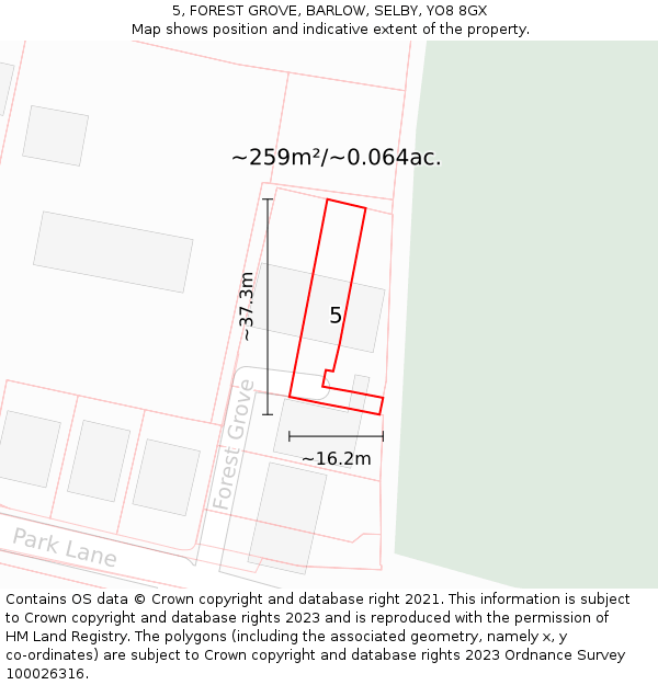 5, FOREST GROVE, BARLOW, SELBY, YO8 8GX: Plot and title map