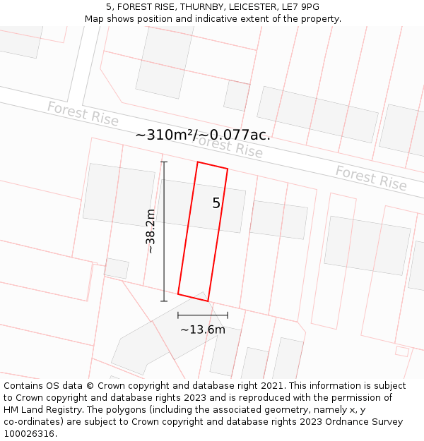 5, FOREST RISE, THURNBY, LEICESTER, LE7 9PG: Plot and title map