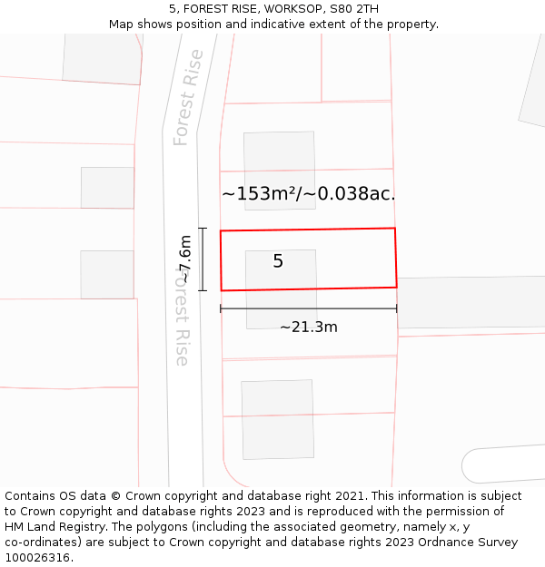5, FOREST RISE, WORKSOP, S80 2TH: Plot and title map