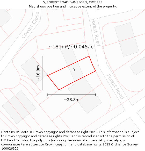 5, FOREST ROAD, WINSFORD, CW7 2RE: Plot and title map