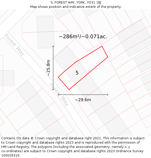 5, FOREST WAY, YORK, YO31 1BJ: Plot and title map