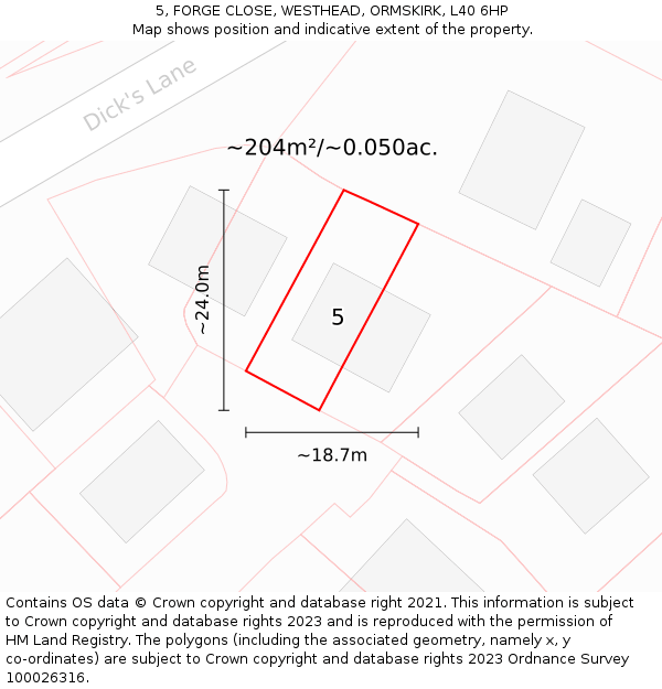 5, FORGE CLOSE, WESTHEAD, ORMSKIRK, L40 6HP: Plot and title map