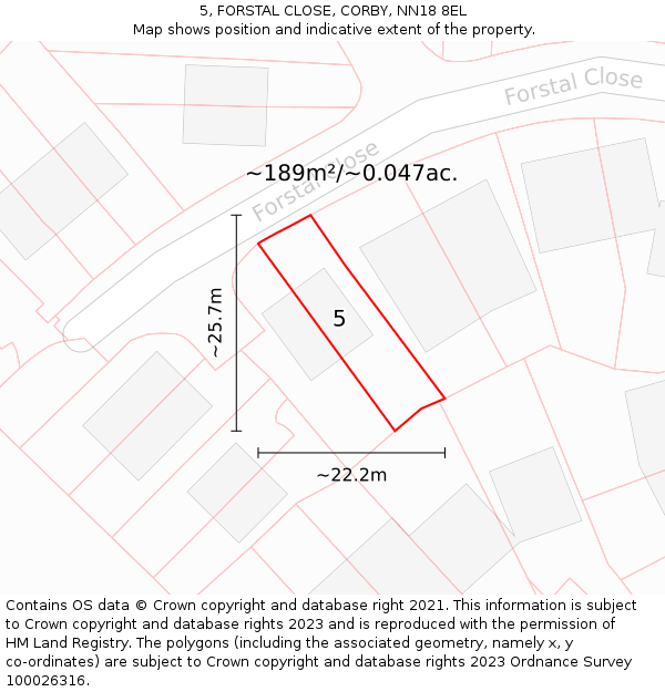 5, FORSTAL CLOSE, CORBY, NN18 8EL: Plot and title map