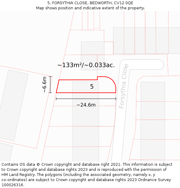 5, FORSYTHIA CLOSE, BEDWORTH, CV12 0QE: Plot and title map