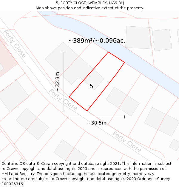 5, FORTY CLOSE, WEMBLEY, HA9 8LJ: Plot and title map