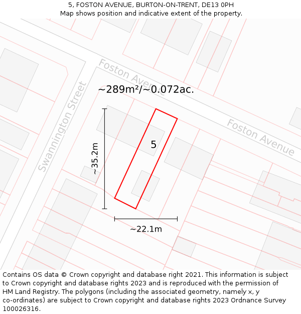 5, FOSTON AVENUE, BURTON-ON-TRENT, DE13 0PH: Plot and title map