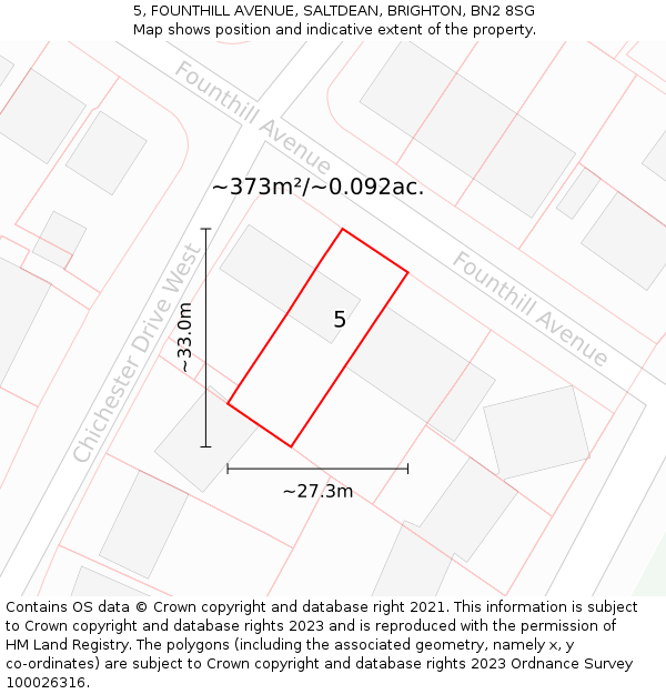 5, FOUNTHILL AVENUE, SALTDEAN, BRIGHTON, BN2 8SG: Plot and title map