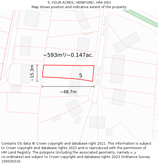 5, FOUR ACRES, HEREFORD, HR4 0SH: Plot and title map