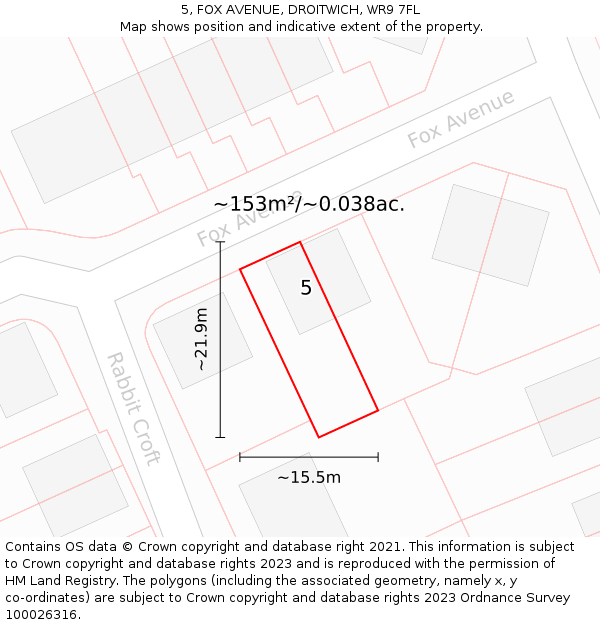 5, FOX AVENUE, DROITWICH, WR9 7FL: Plot and title map