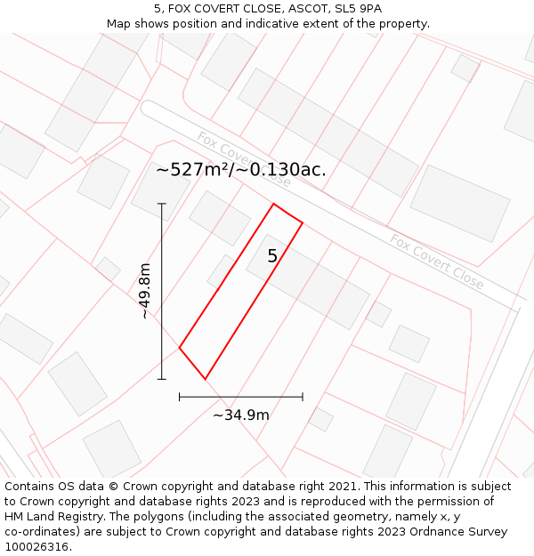5, FOX COVERT CLOSE, ASCOT, SL5 9PA: Plot and title map