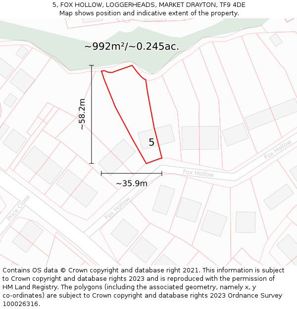 5, FOX HOLLOW, LOGGERHEADS, MARKET DRAYTON, TF9 4DE: Plot and title map