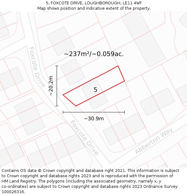 5, FOXCOTE DRIVE, LOUGHBOROUGH, LE11 4WF: Plot and title map