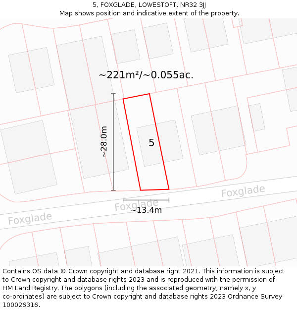 5, FOXGLADE, LOWESTOFT, NR32 3JJ: Plot and title map