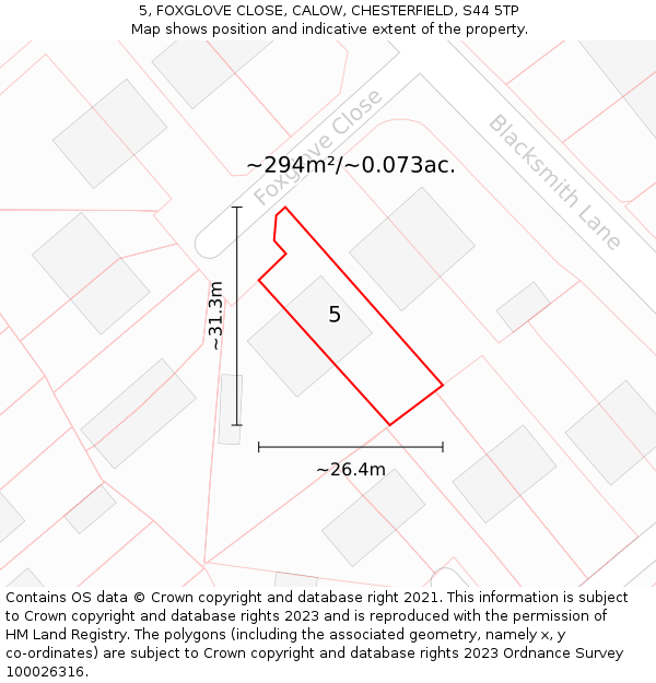 5, FOXGLOVE CLOSE, CALOW, CHESTERFIELD, S44 5TP: Plot and title map