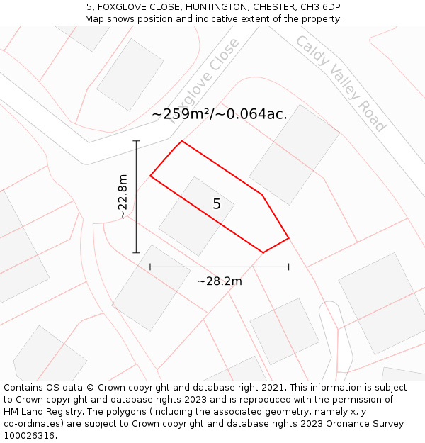 5, FOXGLOVE CLOSE, HUNTINGTON, CHESTER, CH3 6DP: Plot and title map