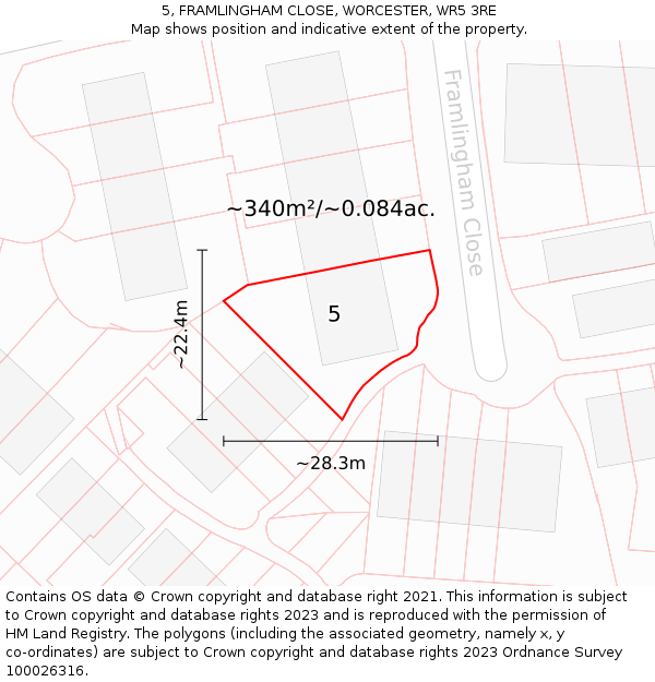 5, FRAMLINGHAM CLOSE, WORCESTER, WR5 3RE: Plot and title map