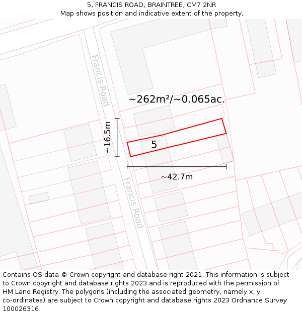 5, FRANCIS ROAD, BRAINTREE, CM7 2NR: Plot and title map