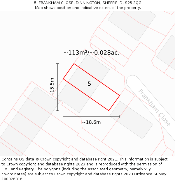 5, FRANKHAM CLOSE, DINNINGTON, SHEFFIELD, S25 3QG: Plot and title map