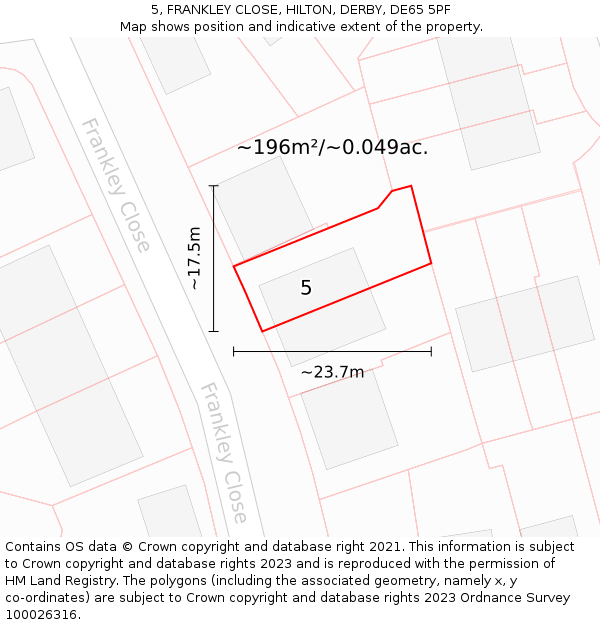 5, FRANKLEY CLOSE, HILTON, DERBY, DE65 5PF: Plot and title map
