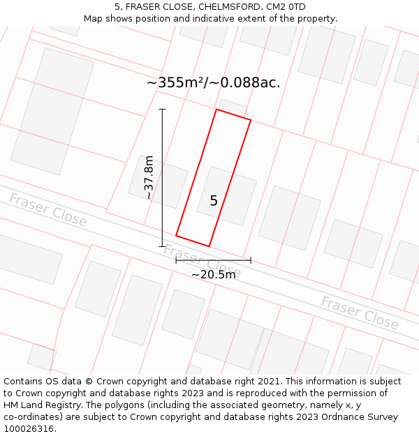 5, FRASER CLOSE, CHELMSFORD, CM2 0TD: Plot and title map