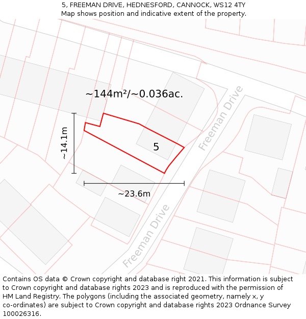 5, FREEMAN DRIVE, HEDNESFORD, CANNOCK, WS12 4TY: Plot and title map