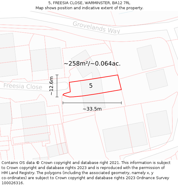 5, FREESIA CLOSE, WARMINSTER, BA12 7RL: Plot and title map