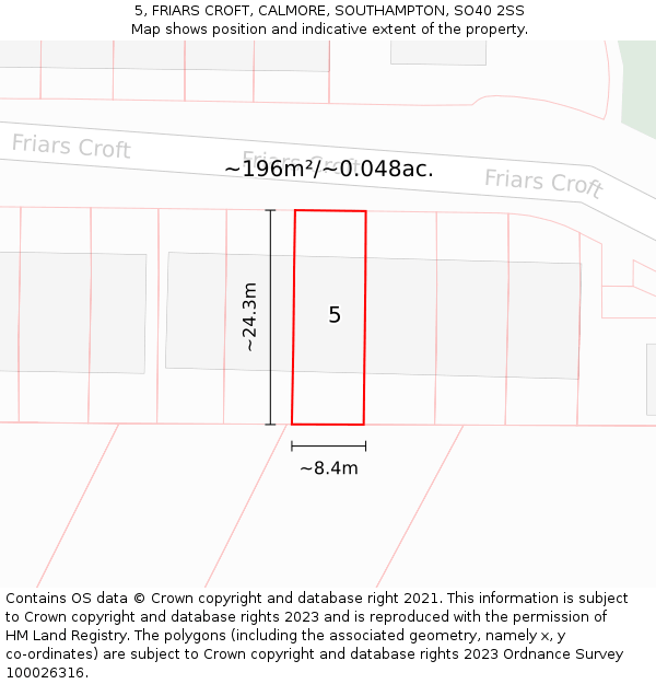 5, FRIARS CROFT, CALMORE, SOUTHAMPTON, SO40 2SS: Plot and title map