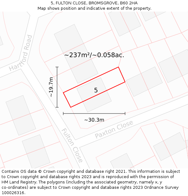 5, FULTON CLOSE, BROMSGROVE, B60 2HA: Plot and title map