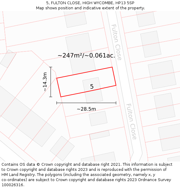 5, FULTON CLOSE, HIGH WYCOMBE, HP13 5SP: Plot and title map