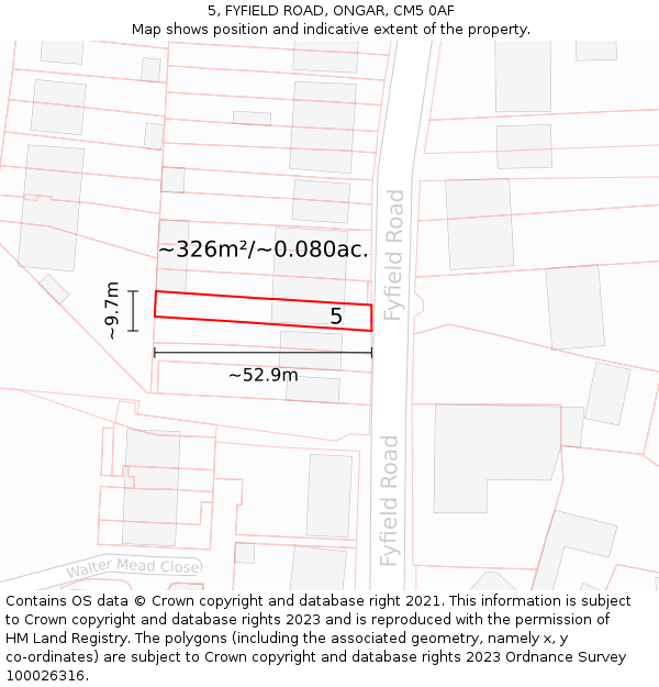 5, FYFIELD ROAD, ONGAR, CM5 0AF: Plot and title map