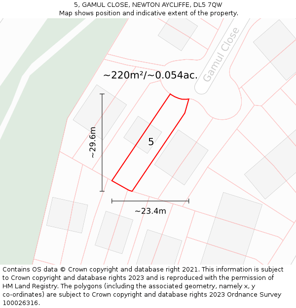 5, GAMUL CLOSE, NEWTON AYCLIFFE, DL5 7QW: Plot and title map