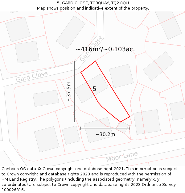 5, GARD CLOSE, TORQUAY, TQ2 8QU: Plot and title map